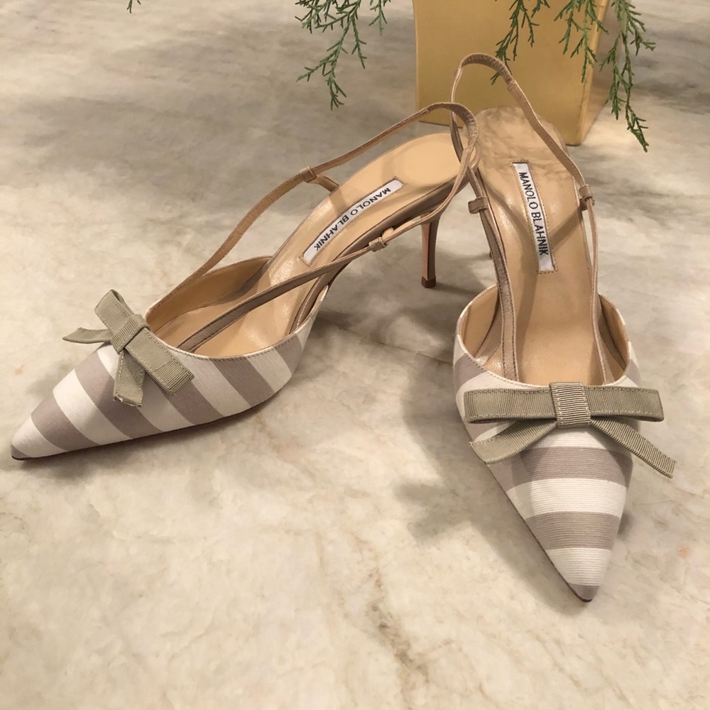 Manolo Blahnik Striped sling-back pumps